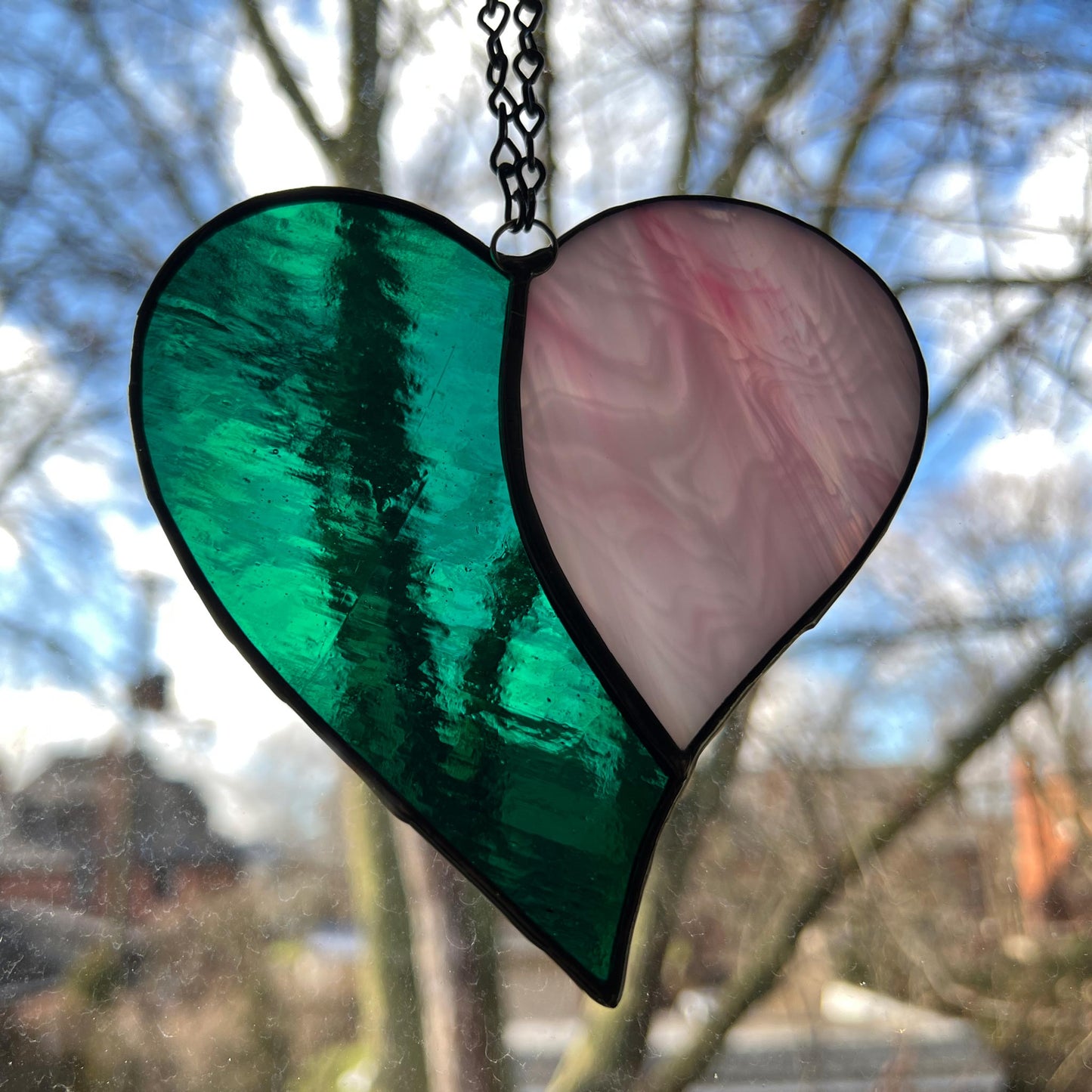 Heart Suncatcher - Iridescent Pink & Iridescent Teal (4 1/2 x 4 1/2)