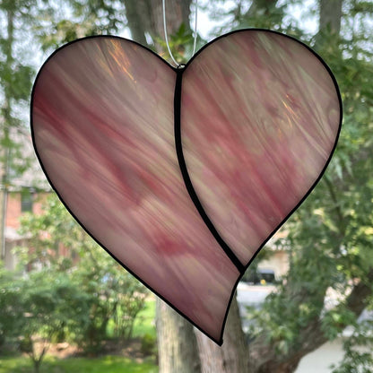 Stained Glass Single Heart Pink Iridescent Suncatcher Large 5