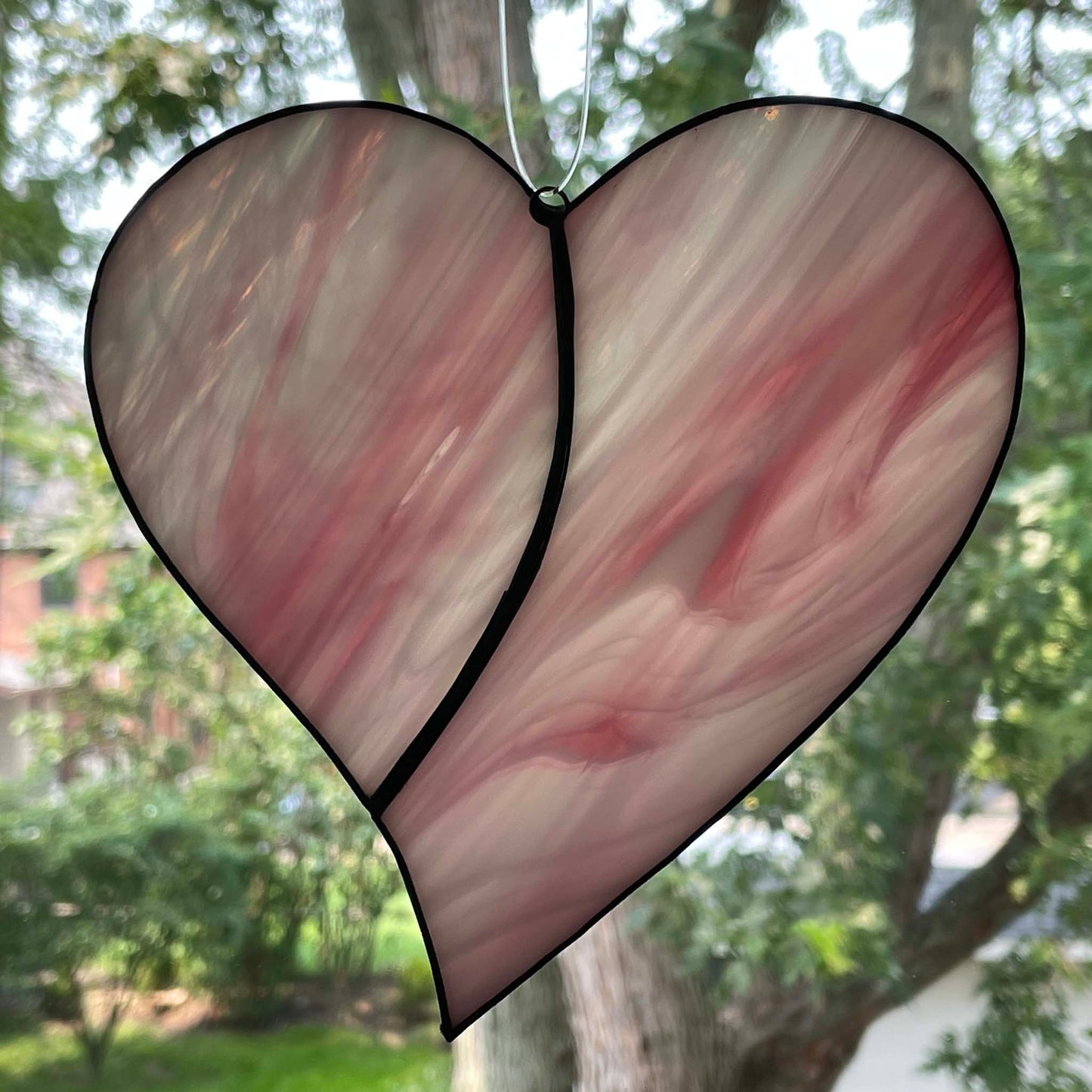 Stained Glass Single Heart Pink Iridescent Suncatcher Large 4