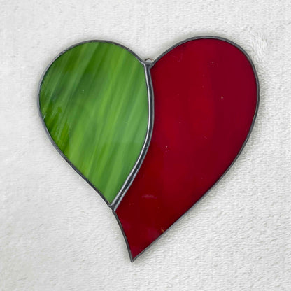 Stained Glass Single Heart Suncatcher Red Green Small 2