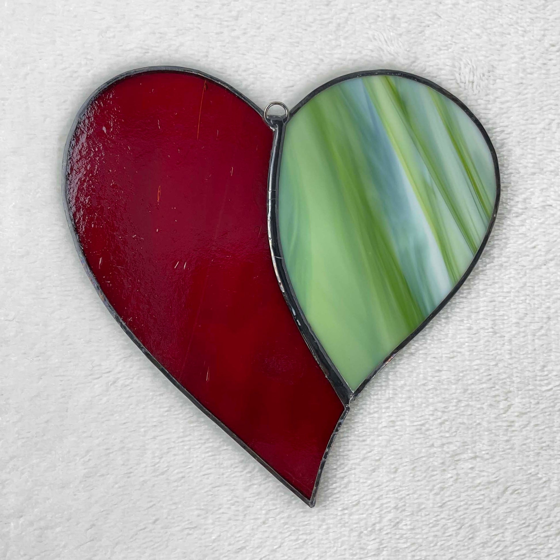 Stained Glass Single Heart Suncatcher Red Green Small 1