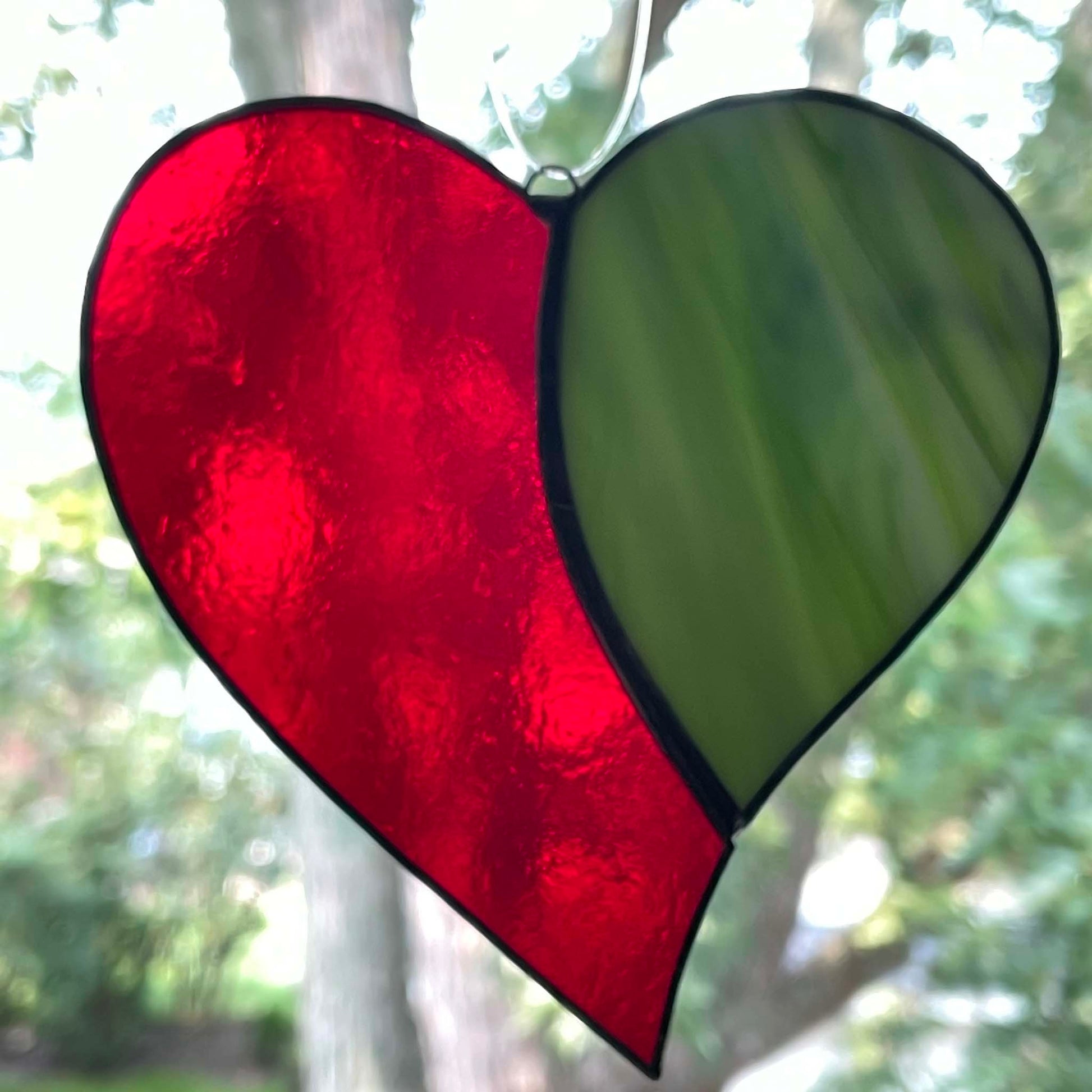 Stained Glass Single Heart Suncatcher Red Green Small  4