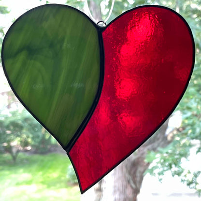 Stained Glass Single Heart Suncatcher Red Green Small 3