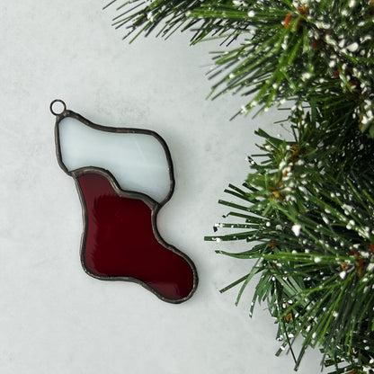 Stocking Stained Glass Christmas Tree Ornament - Red