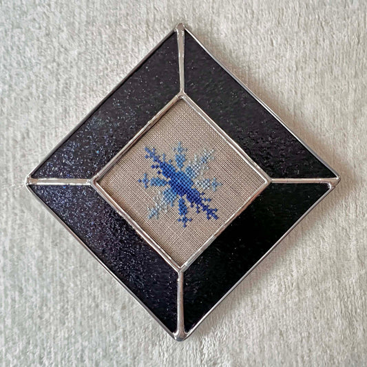 Snowflake Decoration - Dark Blue Stained Glass - Light Blue Snowflake