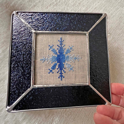 Snowflake Decoration - Dark Blue Stained Glass - Light Blue Snowflake