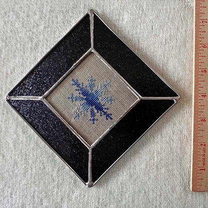 Snowflake Decoration - Dark Blue Stained Glass - Light Blue Snowflake