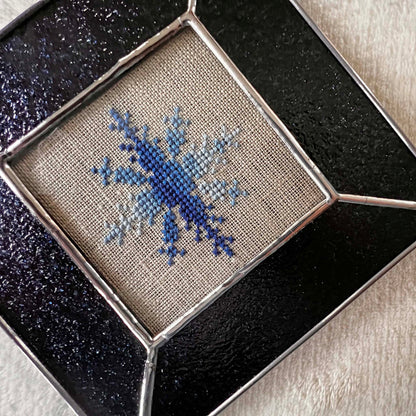 Snowflake Decoration - Dark Blue Stained Glass - Light Blue Snowflake