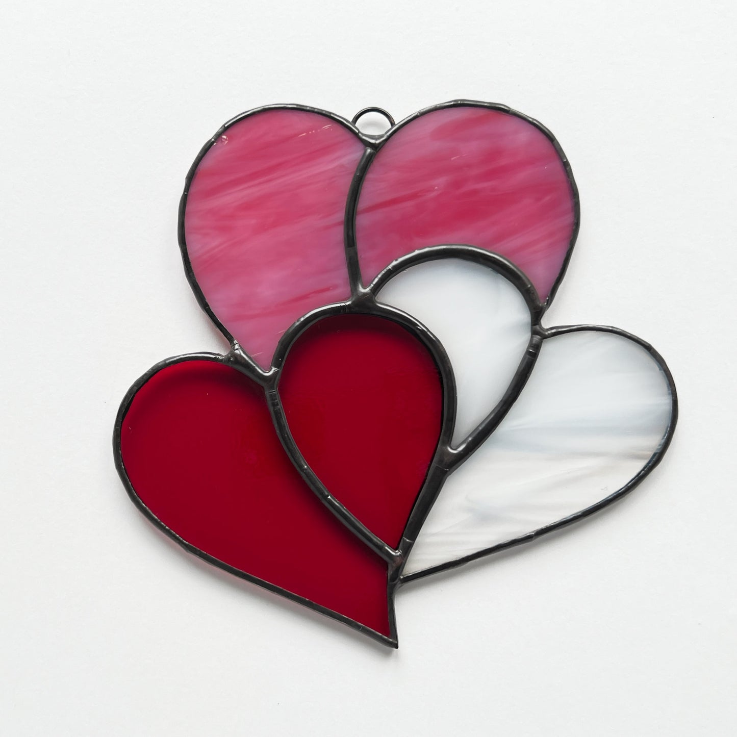 Heart Suncatcher - Pink, White and Red Triple Heart