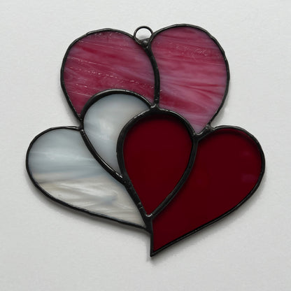 Heart Suncatcher - Pink, White and Red Triple Heart