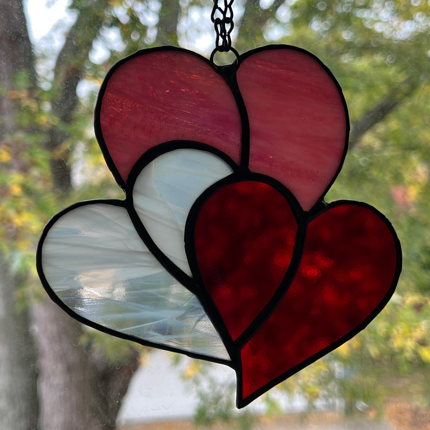 Heart Suncatcher - Pink, White and Red Triple Heart