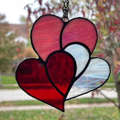 Heart Suncatcher - Pink, White and Red Triple Heart