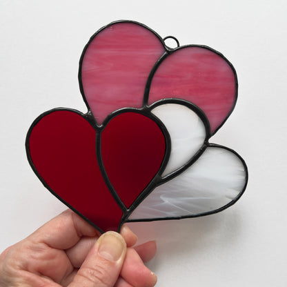 Heart Suncatcher - Pink, White and Red Triple Heart