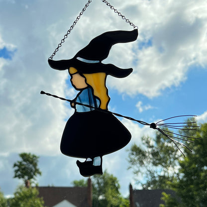 Witch Girl Suncatcher with Black Ripple Skirt