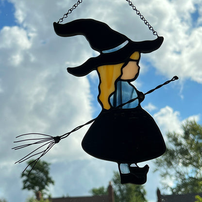 Witch Girl Suncatcher with Black Ripple Skirt